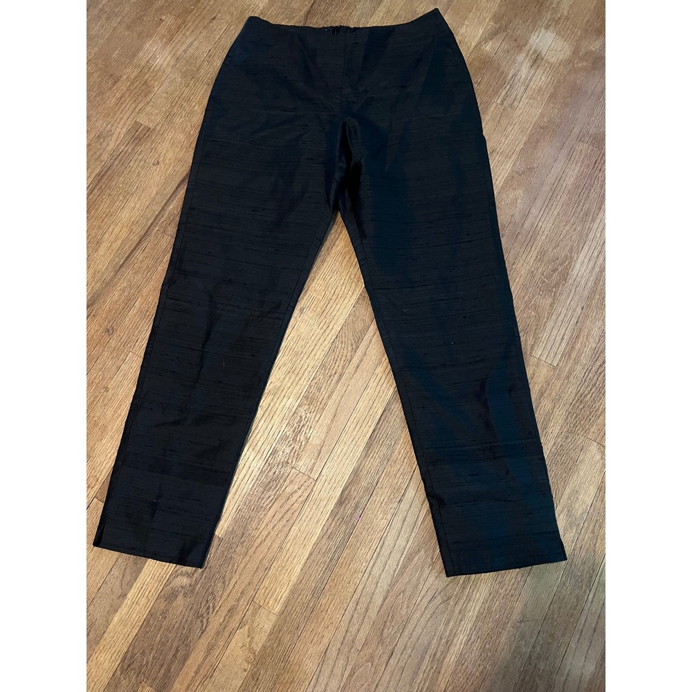 Carmen Marc Valvo 100% Silk Pants Womens 4 Black Textured Straight Leg Luxury